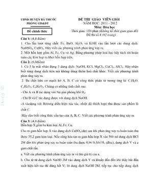 Đề thi giáo viên giỏi môn Hóa học THCS - Đề 8 - Năm học 2011-2012 - Phòng GD & ĐT huyện Bá Thước